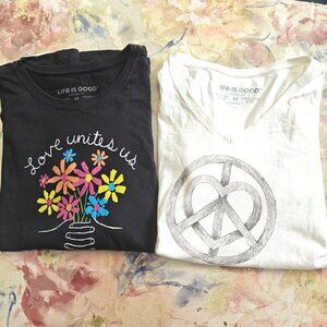 Bundle of 2 Life is Good Women's Tee Shirts, Size Medium, New